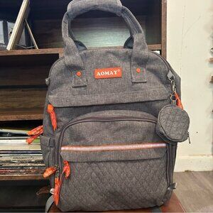 AOMAY Gray Diaper Backpack with Multiple Pockets and Storage